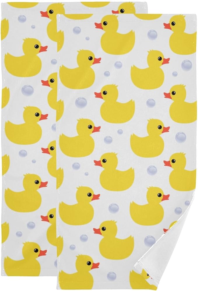 2 Pack Yellow Ducks Hand Towels for Bathroom,Soft Absorbent Summer Cute Animal Ducky Kitchen Towels,Decorative Duck Themed Gift Yellow White Bathroom Towels for Face,Shower,Guest,Gym 14"x28"