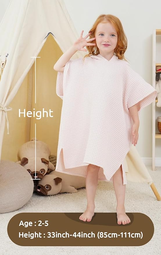BANGSAUR Hooded Poncho Towel for Toddlers Babies Cotton Lightweight Cover-up Bath Beach Changing Towels, 2-5 Years,Blue,23.6in