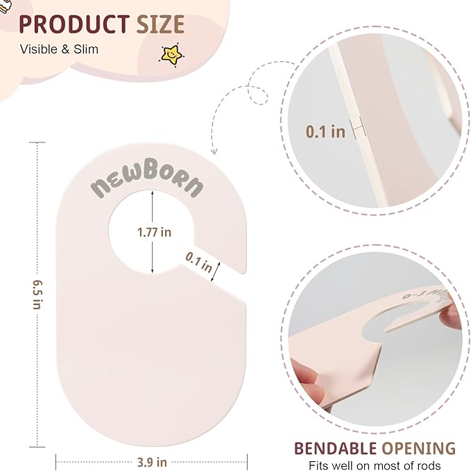 Baby Closet Dividers, Double Sided Nursery Clothes Size Separators for Newborn to 2T, Round, Pink, 8 Pcs
