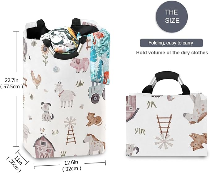 Kigai Farm Animal Laundry Basket Waterproof Collapsible Laundry Hamper Baby Hamper Dirty Clothes Organizer for Nursery Bedroom Dorm
