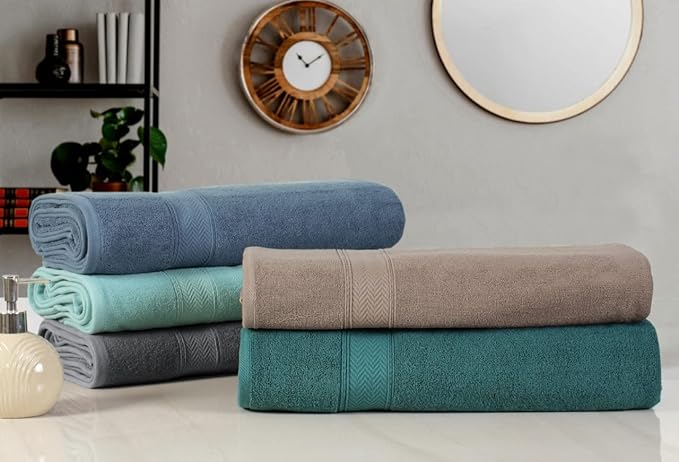 HILLFAIR 600 GSM- 40 x 80 Inches- 100% Cotton 2 Pc XXL Oversized Bath Towel Set- Soft Highly Absorbent Jumbo Bath Sheets Towels Sets- Quick Dry Oversized Bath Towel Sets for Hotel Spa Pool- Aqua