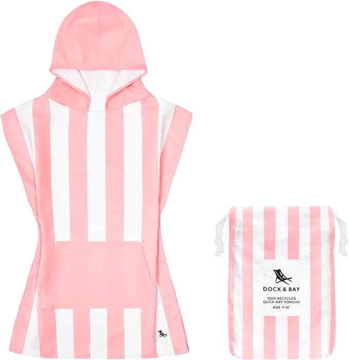 Dock & Bay Poncho with Hood - for Kids - Super Absorbent, Quick Dry - Includes Bag - Cabana Light - Malibu Pink, Small (Age 4-7)