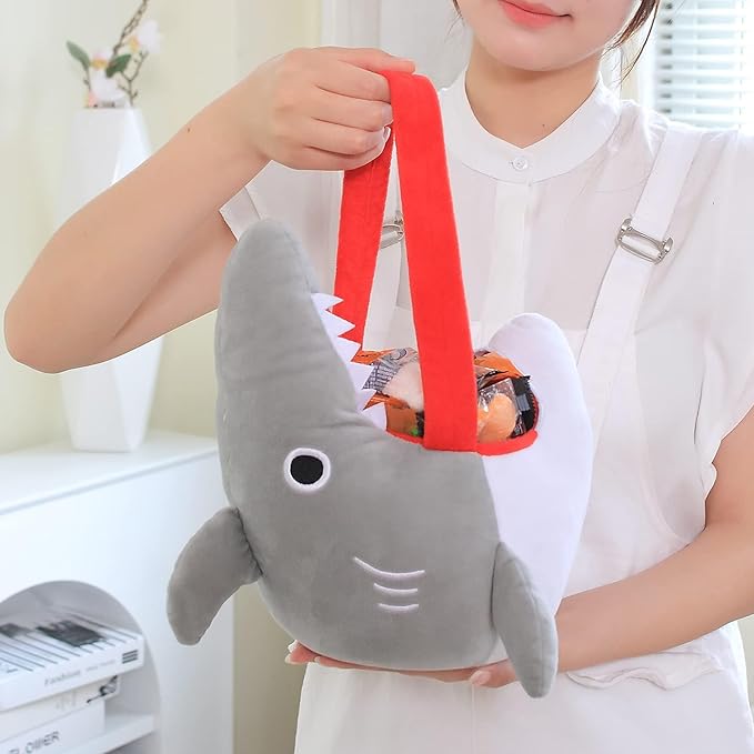 DearSun Personalized Shark Basket Easter Egg Hunting Basket Easter Goodie Gift Basket with Embroidery Name(Shark Mouth)