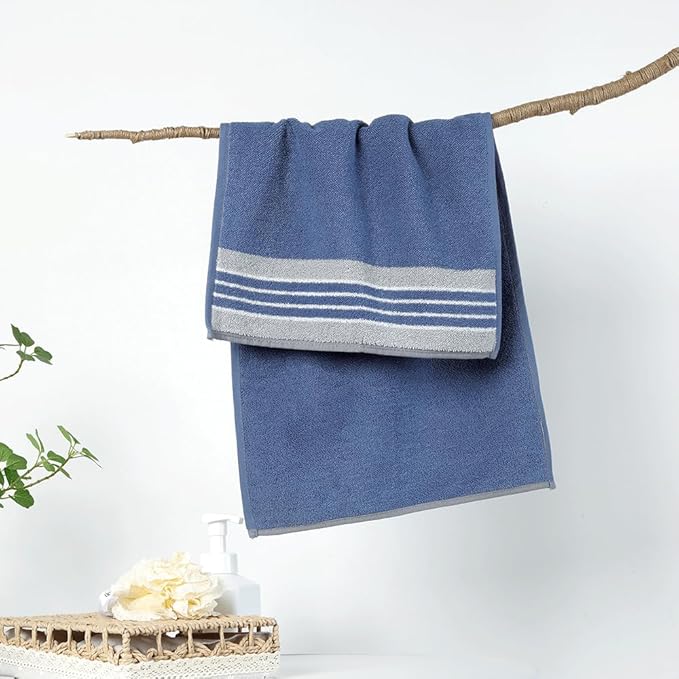 Hand Towels for Bathroom - 14x30 inches, Soft, 100% Cotton, Light-Weight, Blue&Grey, 4 Pack