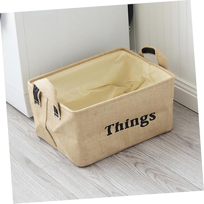 PRETYZOOM Jute Portable Storage Basket with Handles Large Sundries Organizer for Toys Books Household Supplies Versatile Desktop Container for Living Room Bedroom Office Dorm Decor