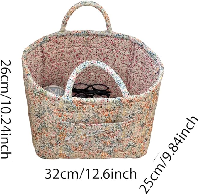 JQWYGB Foldable Laundry Basket Boho Bear Storage Basket Floral Quilted Fabric Car Storage Basket Handles Large Laundry Baskets for Clothes and Dolls
