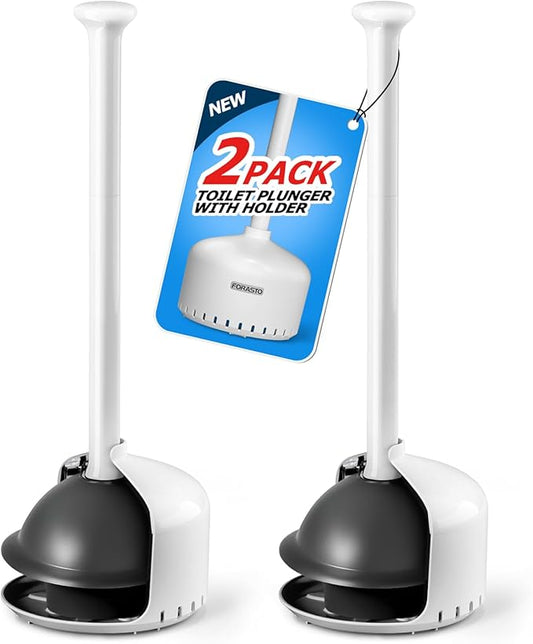 2Pack Toilet Plunger with Holder,Plungers for Bathroom with Holder,Heavy Duty Plunger with Cover,Bathroom Decor，Bathroom Accessories，Toilet Bowl Cleaners,Pearl White