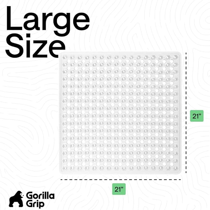 GORILLA GRIP Patented Square Shower Stall Mat, Small Bathtub Floor Mats for Stand Up Showers, Suction Cups and Drainage Holes, Machine Wash, Soft on Feet, Bathroom Accessories 21x21 Inch, 2 Pack Clear