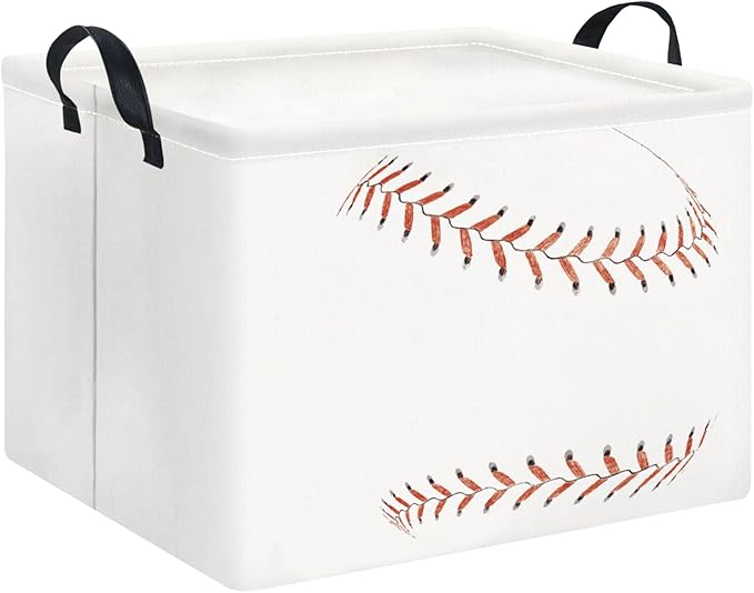 Rectangle Storage Basket with Handles,Collapsible Toys Bin,Books Box,Room Decor(Baseball)