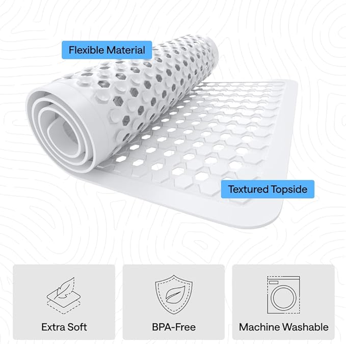 GORILLA GRIP Patented Square Shower Stall Mat, Small Bathtub Floor Mats for Stand Up Showers with Suction Cups and Drainage Holes, Machine Wash, Soft on Feet, Bathroom Accessories 21x21 Inch, White
