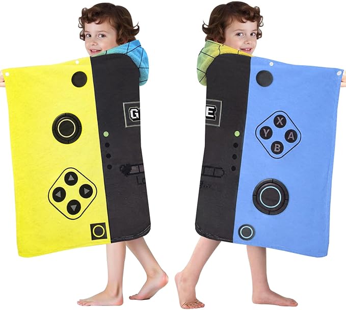 Hooded Towels for Kids- Ultra Soft 100% Cotton Video Game Gamepad Toddler Hood Bath Towels/Pool Terry Towel Beach Poncho Wrap Absorbent Cute Bath & Swim Wrap for Boys & Girls 3-10 Years