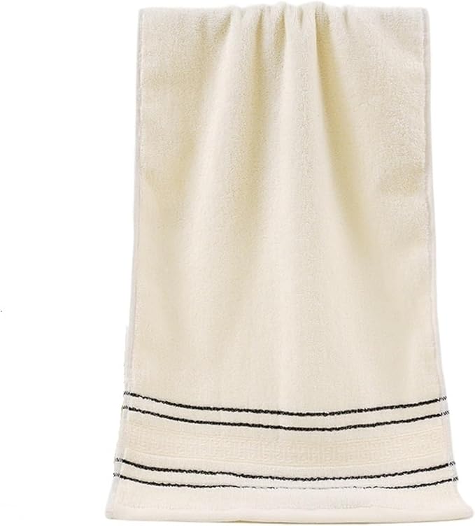 3 Pack Jacquard Cotton Towels, 32-Ply Soft Bath & Face Towels, 34x74 Inches(Beige)