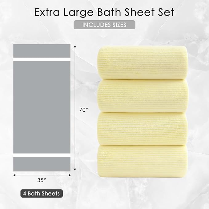 4 Piece Bath Towel Set 35"x70"Oversized Bath Towel for Bathroom Ultra Soft Fluffy Extra Large Bath Sheet Luxury Premium Bathroom Towel Highly Absorbent Quick Dry Shower Towel for Hotel Spa,Yellow