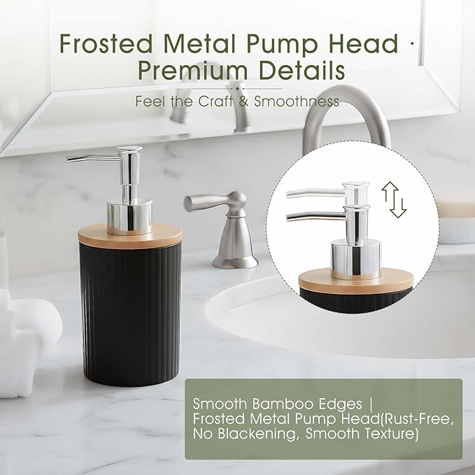 6-Piece Bathroom Set – Includes Toilet Brush,Trash Can & Soap Dispenser,Creating a Tidy and Coordinated Bathroom Space in One Stop，Round-Black