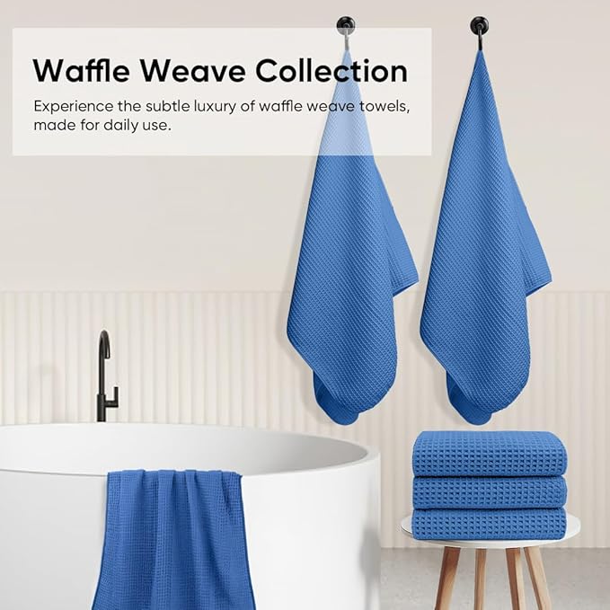 HOMEXCEL Blue Waffle Bath Towels 4 Pack, Premium Microfiber Bath Towels, Ultra Soft, Lightweight, Highly Absorbent Quick Dry Towel for Bathroom, Gym, Shower, Hotel and Spa, 30 x 60 Inch