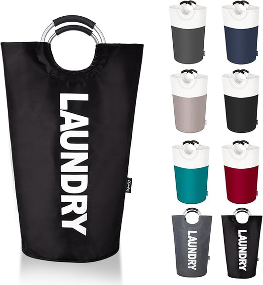 100L Laundry Basket, Collapsible Laundry Hamper with Padded Handles, Waterproof Laundry Bag, Tall Clothes Hamper Stand Up Well, Foldable Laundry Baskets for Easy Storage(Printed Black)