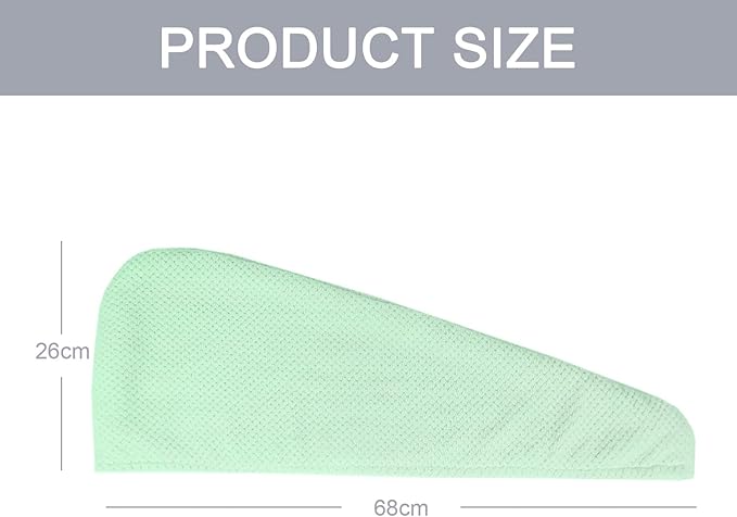 2 Pack Microfiber Hair Towel Wrap for Women, Super Absorbent Quick Dry Hair Turban for All Hair Style, Large Hair Drying Towel with Button, Green
