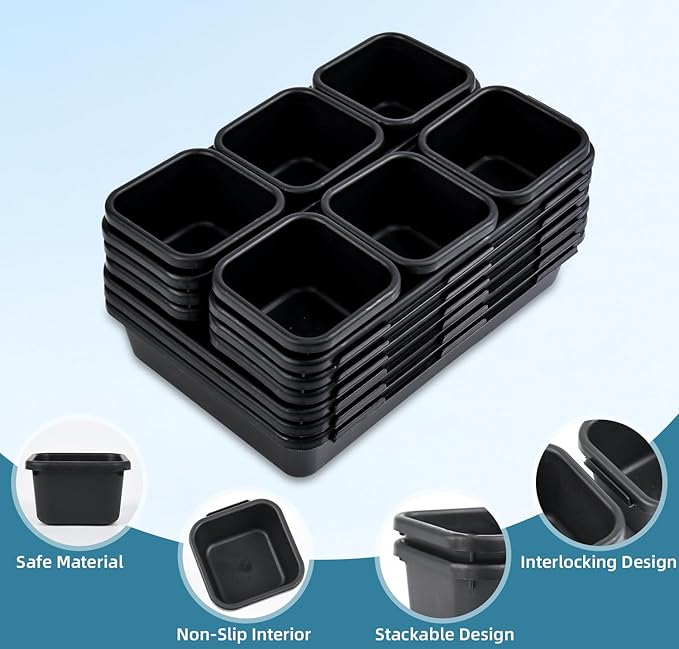 25 PCS Black Drawer Organizer Set, 4 Size Interlocking Plastic Storage Bins for Office Supplies, Jewelry Makeup Vanity, Bathroom Kitchen, Home Organization Closet, Gadgets Small Items