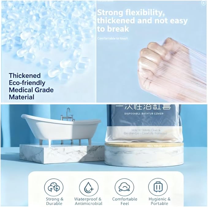 20P Disposable Bathtub Cover for tub Extra Thick Bathtub Liner for tub, Universal Fit for 99.9% Tubs, HDPE Travel Bathtub Water Bag for Hotel, Spa, Home Use 260cm x 120cm tub Liners