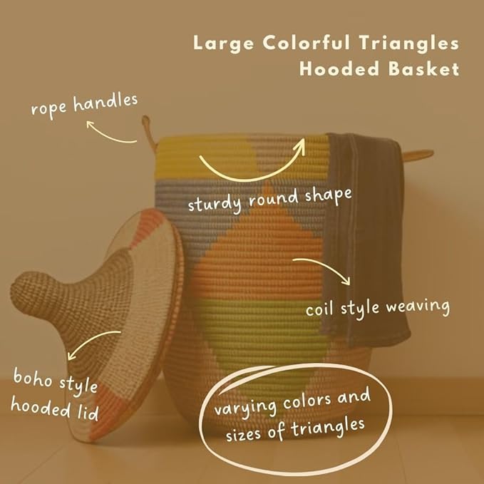 Colorful Triangles Wicker Baskets, Storage Hampers for Laundry, Blankets, Toys, Bedroom, Living Room, Nursery (Set of 3 (S/M/L))