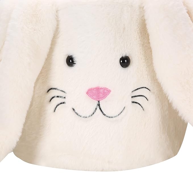 Plush Easter Bunny Basket,Soft Bunny Easter Bucket for Egg Hunt and Candy,Easter Decorations Party Favors Gifts Storage (Plush-White)