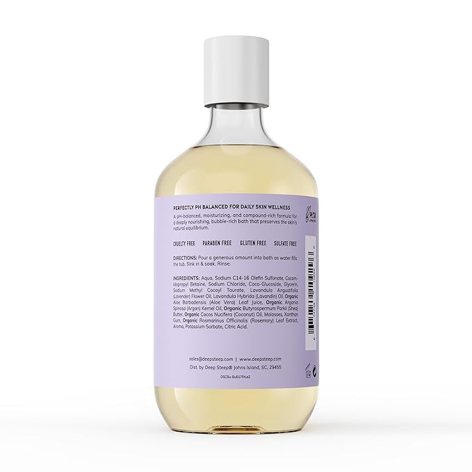Deep Steep Fresh Lavender Bubble Bath for Women, Hypoallergenic, Clinically Tested, Clean Formula for Sensitive Skin, Sulfate-Free, 17 fl oz Bottle, Essential Bath Accessories