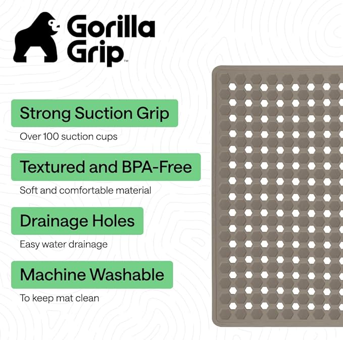 GORILLA GRIP Patented Square Shower Stall Mat, Small Bathtub Floor Mats for Stand Up Showers, Suction Cups and Drainage Holes, Machine Wash, Soft on Feet, Bathroom Accessories 21x21 Inch, Beige Opaque