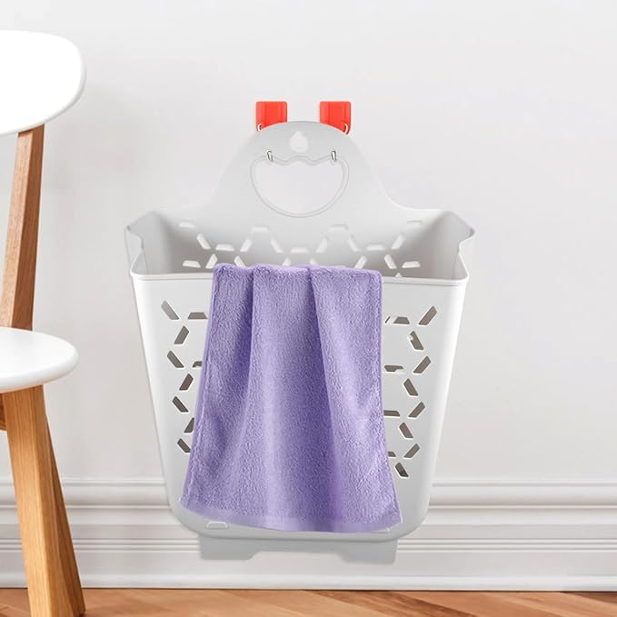 Amosfun Collapsible Hanging Laundry Basket Wall Mounted Foldable Laundry Hamper with Carry Handle Space-Saving Dirty Cloth Storage 15.15 X 11.79 X 6.69 Inch
