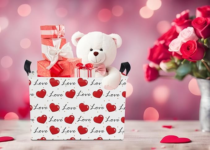 Rectangular Storage Basket Empty,Storage Bin with Handles,Room Decor,Gift Basket,Book Box(Heart)