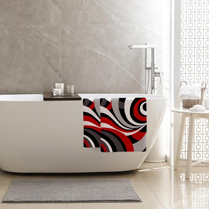 Abstract Red Black Grey White Hand Towels for Bathroom 14x28 Inch, Modern Retro Bath Hand Towels Set of 2 for Farmhouse Gym Kitchen Hotel Home Black Red Bathroom Decorations