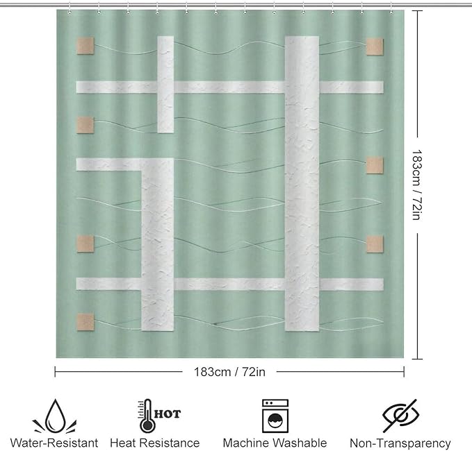 4 Piece Bathroom Rug Set with Shower Curtain, Non-Slip Bath Mat Toilet Cover Set, Geometric Lines Bathroom Rug Sets