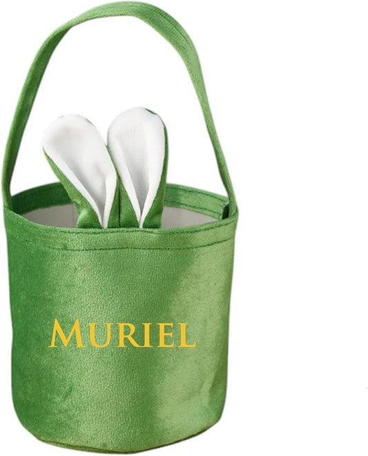 Custom Name Easter Tote Basket Cute Solid Colour Bunny Ears Basket Personalised Easter Bunny Bucket