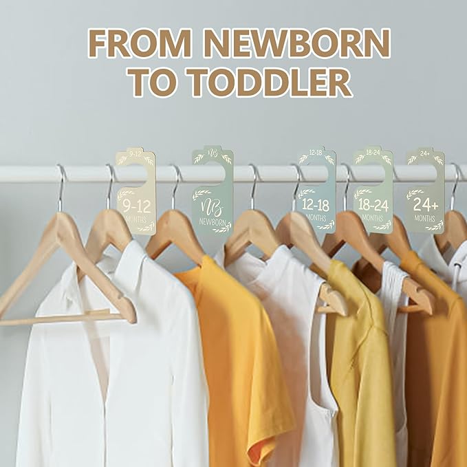 8 Pcs Baby Closet Dividers, Baby Clothes Dividers for Closet, Double-Sided Minimalist Cute Design, Nursery Decor Clothes Hanger Dividers for Sorting 8 Sizes from Newborn to 24+ Months