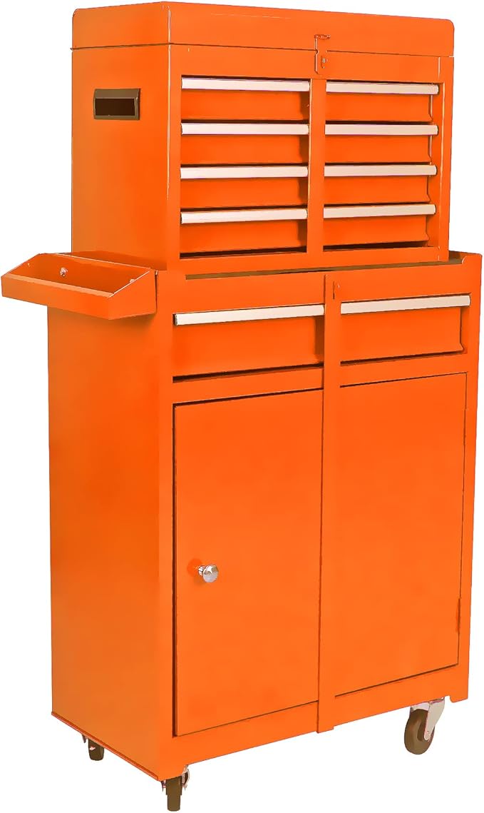 Rolling Tool Chest, 5-Drawer Tool Box Organizer w/Lockable Wheels & Sliding Drawers & Detachable Top & Adjustable Shelf, Tool Storage Cabinet for Garage Workshop(Orange)
