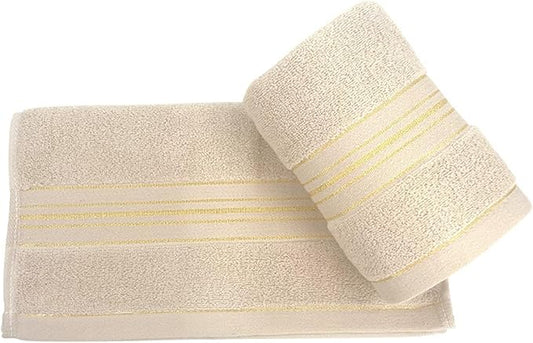 3-Pack Cotton Towels, Soft and Absorbent Face & Bath Towels, Solid Colors with Embroidery(Beige)