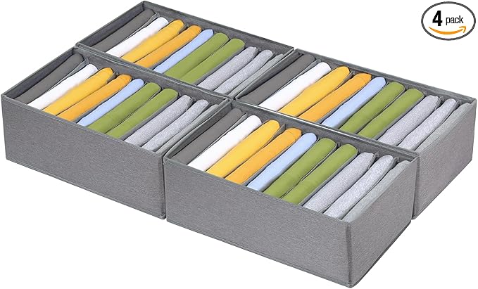 Qozary 4 Pack Drawer Organizers for Clothing, 10 Grids Foldable Dresser Drawer Organizers, Clothes Organizer for Folded Clothes, T-shirt, Tank Tops, Camisoles, Underwear, Leggings, Baby Clothes