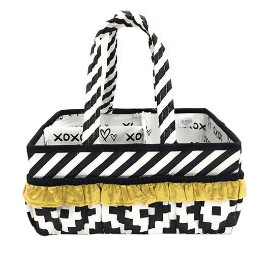 Bacati Love Unisex Nursery Fabric Storage Caddy with Handles, Black/Gold