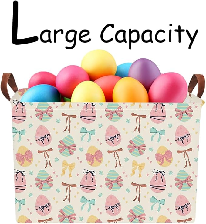 Rectangular Storage Basket Empty,Storage Bin with Handles,Room Decor,Gift Basket,Book Box(Bowknot Easter)