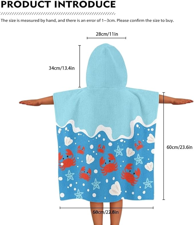 Hooded Bath Towel Poncho Ultra Soft Towel Highly Absorbent for Babies Toddler Infant Marine Crab Hooded Bath Towel Wrap Toddlers Shower Decorations for Boys Girls