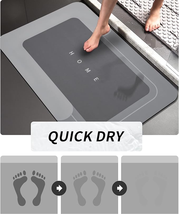 2PCS Absorbent Bath Mat Magic Rug Sets, Quick Drying Bath Mat Non-Slip Floor Rug Rubber Backed for Bathroom Kitchen Shower Sink, Water Absorbent (19.7''x23.6''+19.7''x31.9'', Dark Gray)