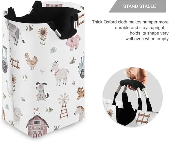Kigai Farm Animal Laundry Basket Waterproof Collapsible Laundry Hamper Baby Hamper Dirty Clothes Organizer for Nursery Bedroom Dorm