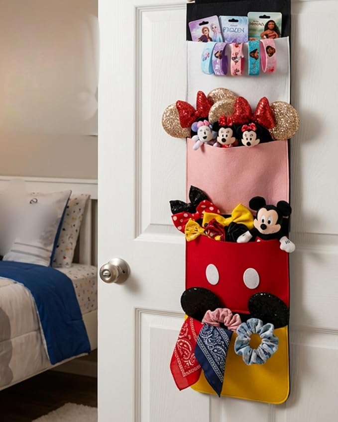 Princess Fish Extender for Cruise Door Gift Exchange, 4 Pocket Felt Hanging Organizer with Colorful Designs, HTV/Iron-On Personalized Door Hanger for Family Cruises (Birthday)