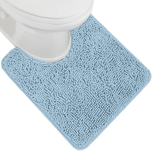 GORILLA GRIP Plush Absorbent Shaggy Chenille Bath Rug Mat for Oval Toilet Base with Rubber Backing, Machine Washable Rugs, Soft Microfiber Contour Mats for Toilets, Bathroom Decor, Sky