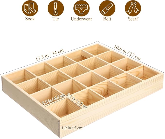 Amosfun Underwear Storage Case with 20 Compartments - Socks Organizer and Panties Drawer Divider Stackable Sundries Container for Closet and Dresser 13.38X10.62X1.96In