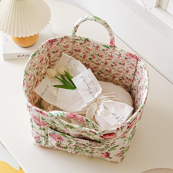 Fabric Storage Basket 2 Pack,Large and Mini Boho Laundry Nursery Hamper Portable Folding Organizer for Car Bedroom