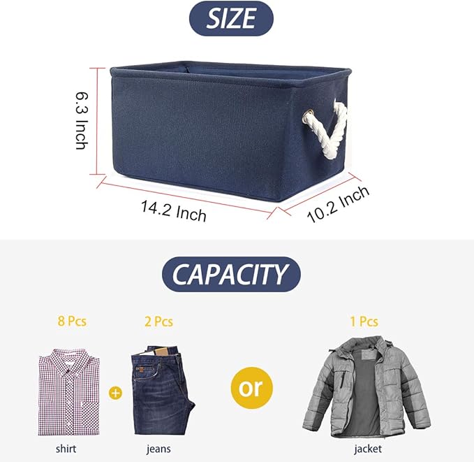 uxcell Fabric Storage Basket with Dual Handles, Collapsible Storage Bins for Toys Laundry Clothes Storage, Home Organizer for Bedroom Office Closet Dark Blue Medium