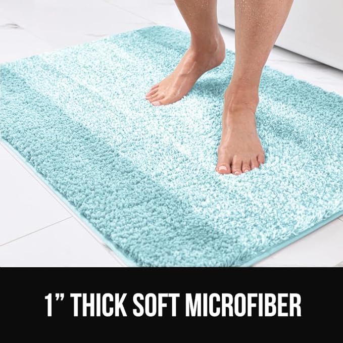 GORILLA GRIP Soft Plush Bathroom Rugs with Textured Rubber Backing, Absorbent Quick Dry Bath Mat, Machine Washable Shower Mats, Home Décor Accessories, Bathmat Rug Floor Essentials, 24 x 16 Light Blue