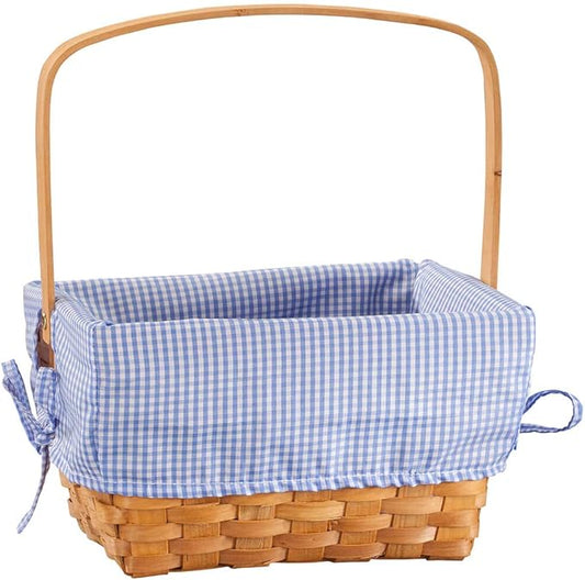 Blue Gingham Wicker Easter Basket