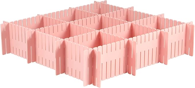 72-Piece DIY Grid Drawer Organizer - 12.6 Inch Adjustable Drawer Dividers for Sock, Underwear, Scarf - 36 White, 36 Pink
