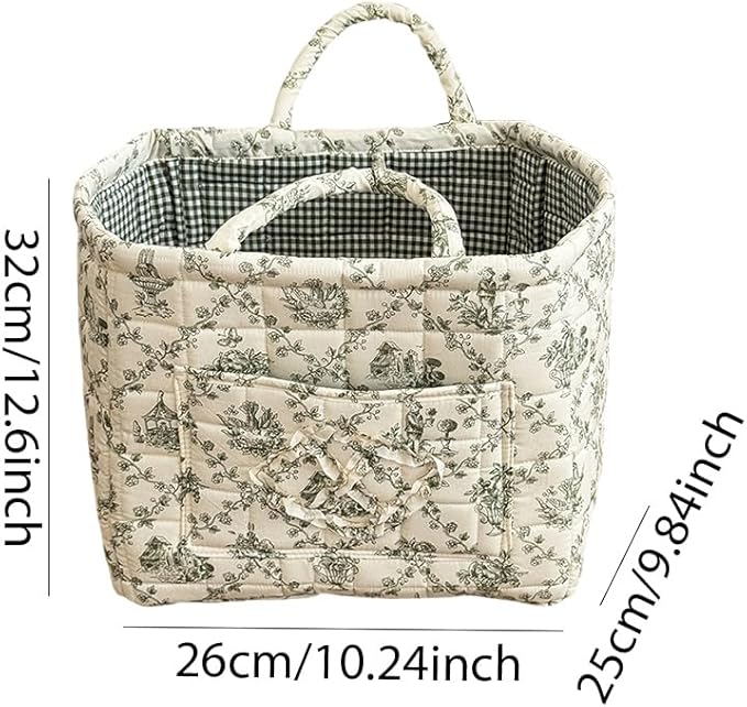JQWYGB Foldable Laundry Basket Boho Bear Storage Basket Floral Quilted Fabric Car Storage Basket Handles Large Laundry Baskets for Clothes and Dolls
